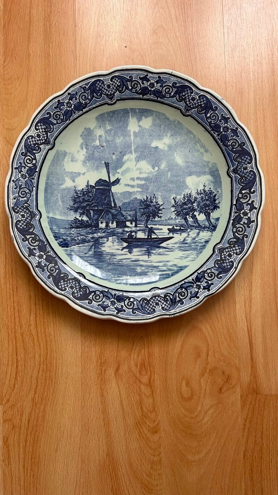 Vintage Delfts Blauw Wandbord met Molen en Landschap, Antiek en Kunst, Antiek | Wandborden en Tegels, Ophalen