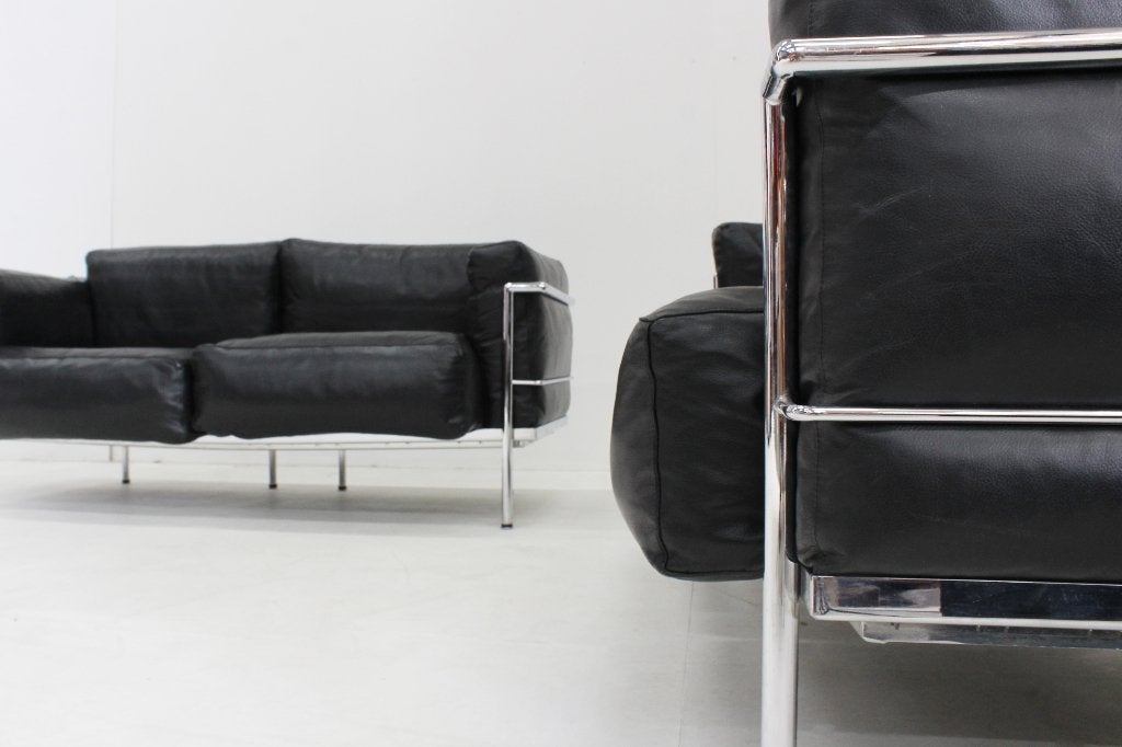 Set LC2 sofas Grand Confort Le Corbusier voor Alivar 1980s, Ophalen, Gebruikt, 150 tot 200 cm, Tweepersoons
