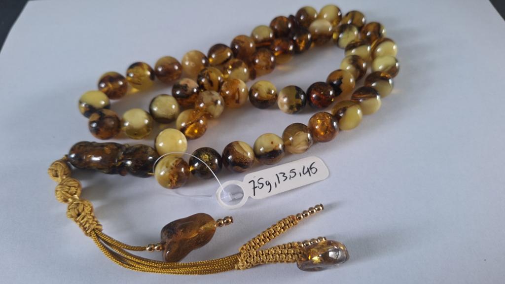Zeldzame baltische amber barnsteen tesbih ketting, Ophalen of Verzenden, Overige materialen, Ketting, Met edelsteen