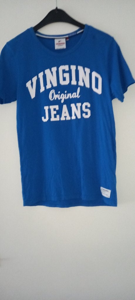 Vingino blauw shirt maat 14 = maat 164., Kinderen en Baby's, Kinderkleding | Maat 164, Ophalen of Verzenden, Zo goed als nieuw