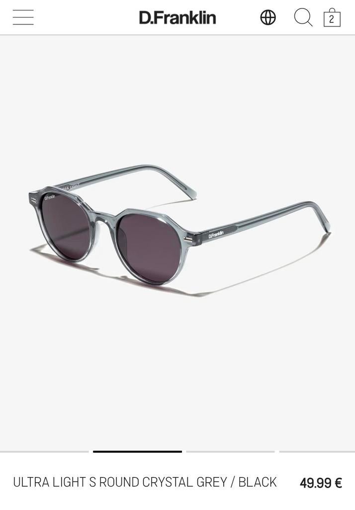 D.Franklin Ultra Light S Round Crystal Grey Black, Overige merken, Zonnebril, Zwart, Nieuw