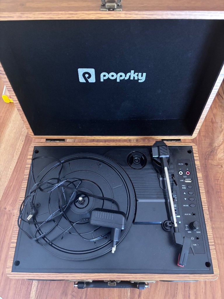 Popsky Platenspeler Koffermodel – Houtlook, Zo goed als nieuw, USB-aansluiting, Platenspeler, Ophalen