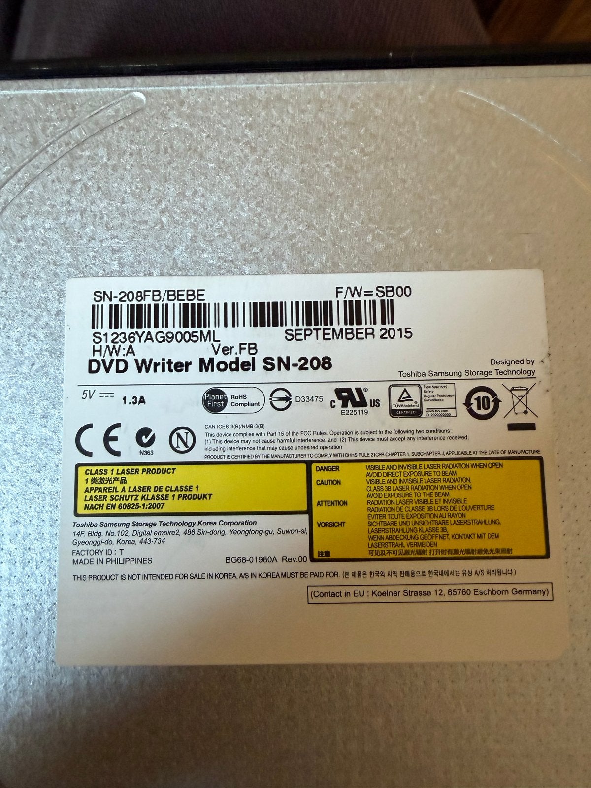 5x Samsung/Toshiba DVD-Writer SN-208 (Inclusief bracket), Computers en Software, Ophalen of Verzenden, Gebruikt, Intern, Cd