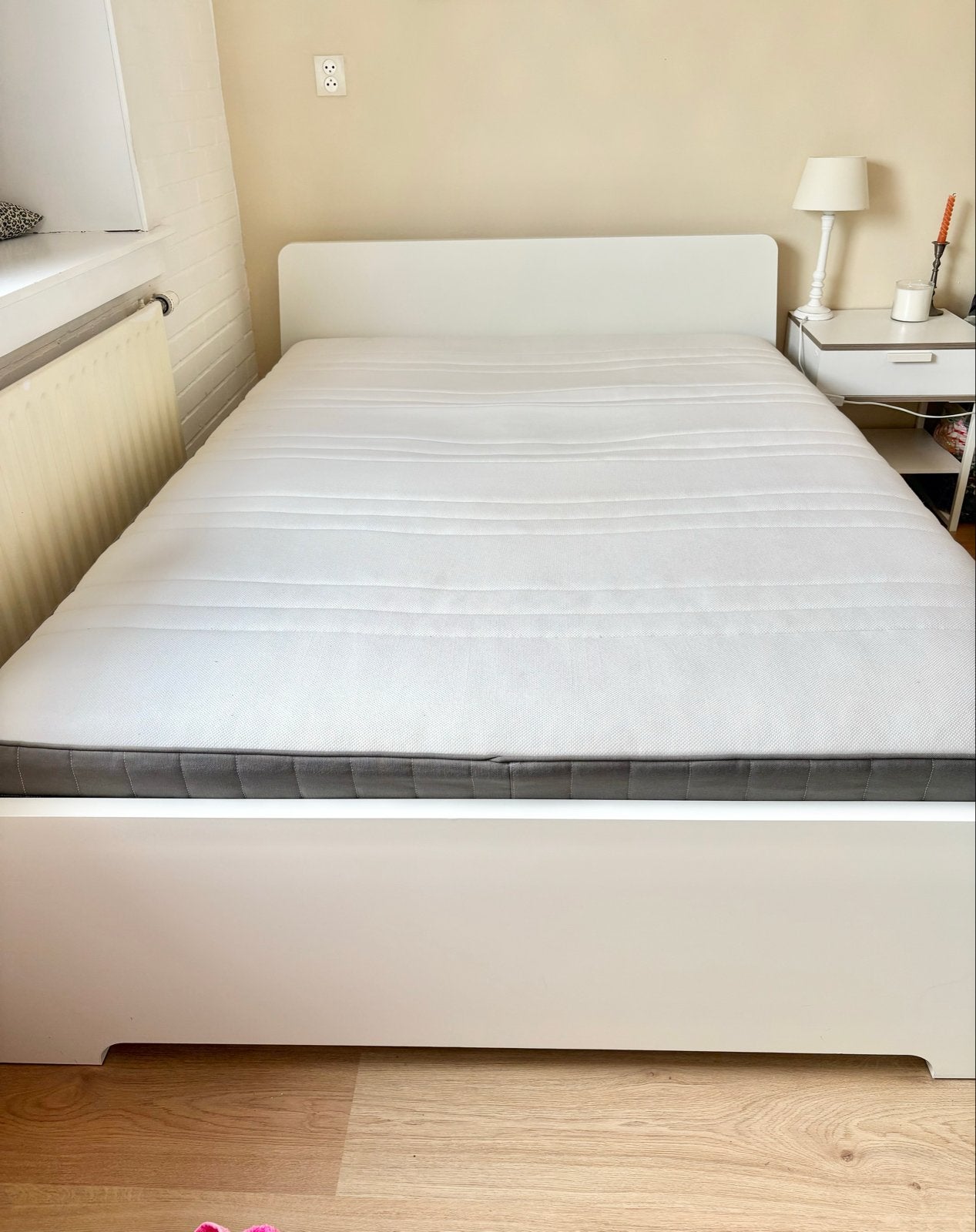 Compleet Ikea bed incl matras & lattenbodem (140x200), Ophalen, Gebruikt, Wit, Tweepersoons