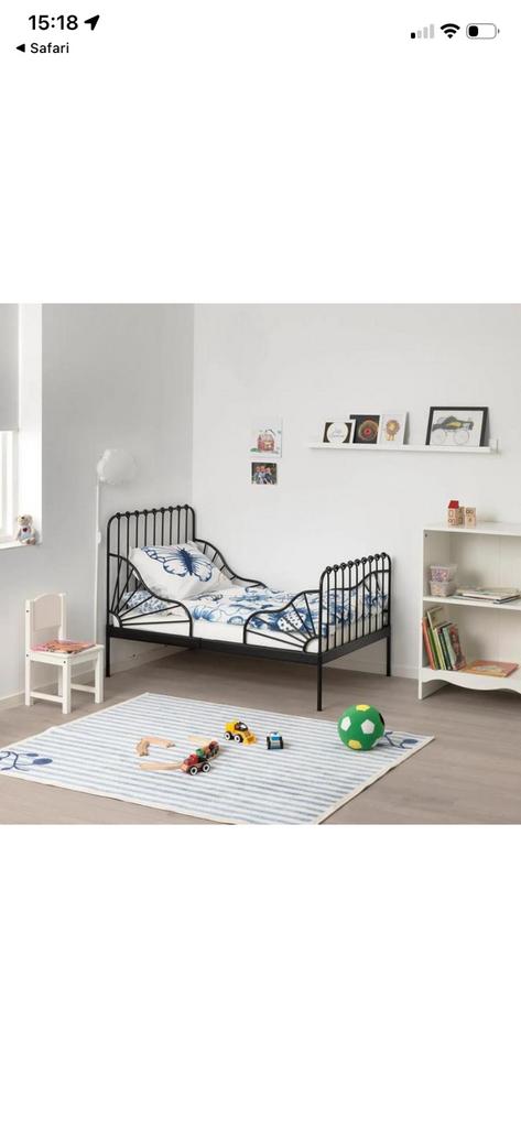 Ikea meegroeibed Minnen zwart, Kinderen en Baby's, Kinderkamer | Bedden, Ophalen, 70 tot 85 cm, Zo goed als nieuw, Lattenbodem