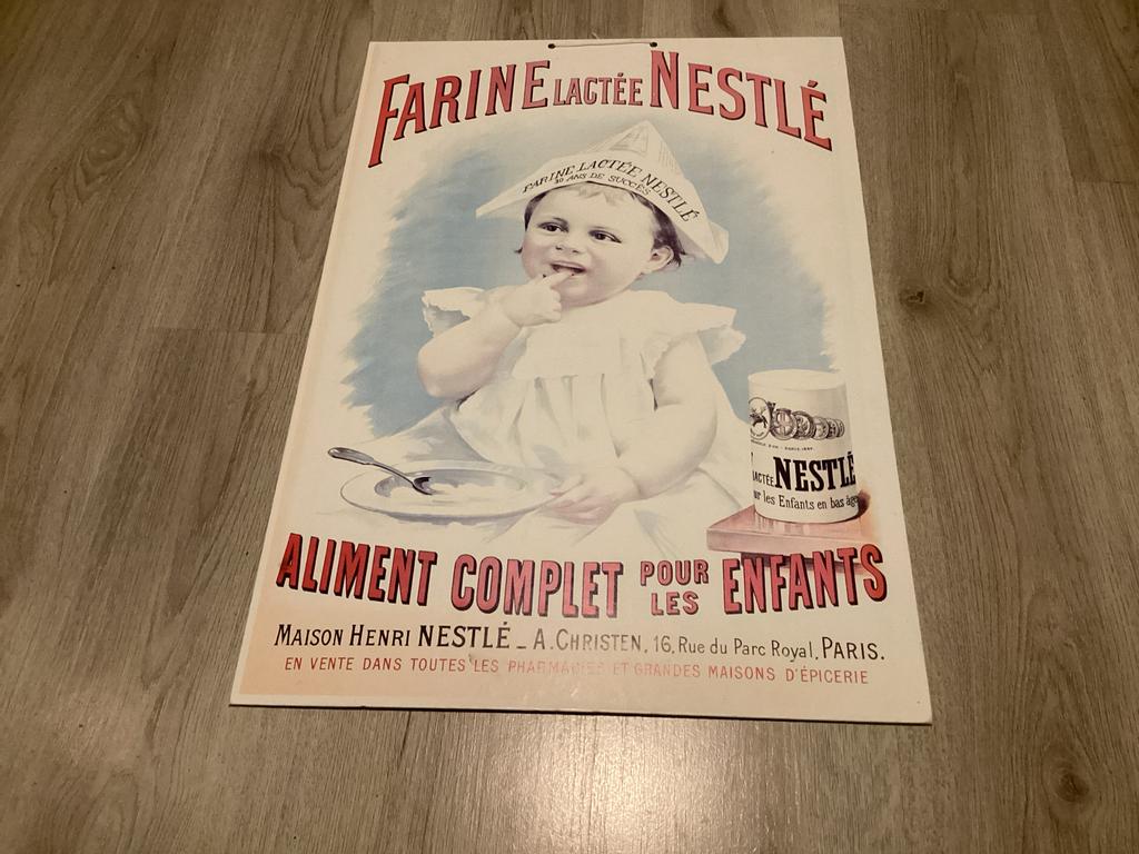 Vintage Farine Lactée Nestlé Reclamebord, geen emaille 66x46, Verzamelen, Merken en Reclamevoorwerpen, Ophalen of Verzenden, Gebruikt