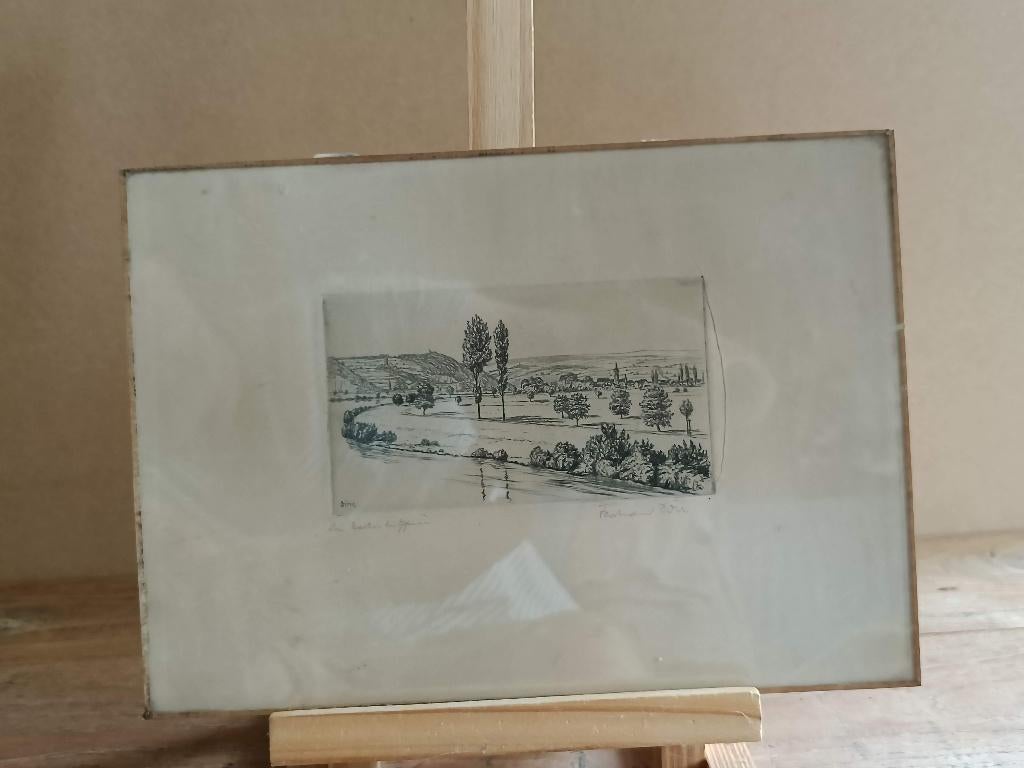 Ets landschap, gesigneerd, Ophalen of Verzenden