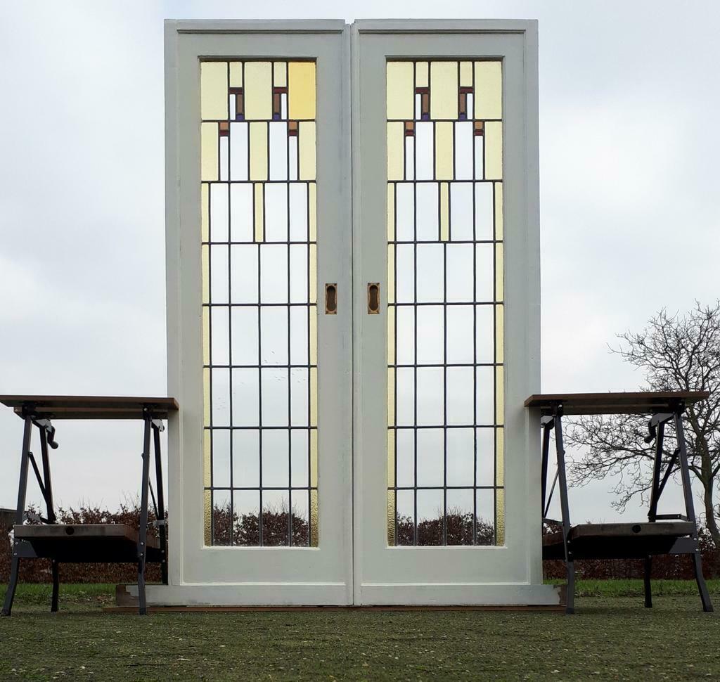 oude Glas In Lood schuifdeuren En Suite jaren 20 30 Deuren, Doe-het-zelf en Verbouw, Deuren en Horren, Ophalen, Gebruikt, Glas