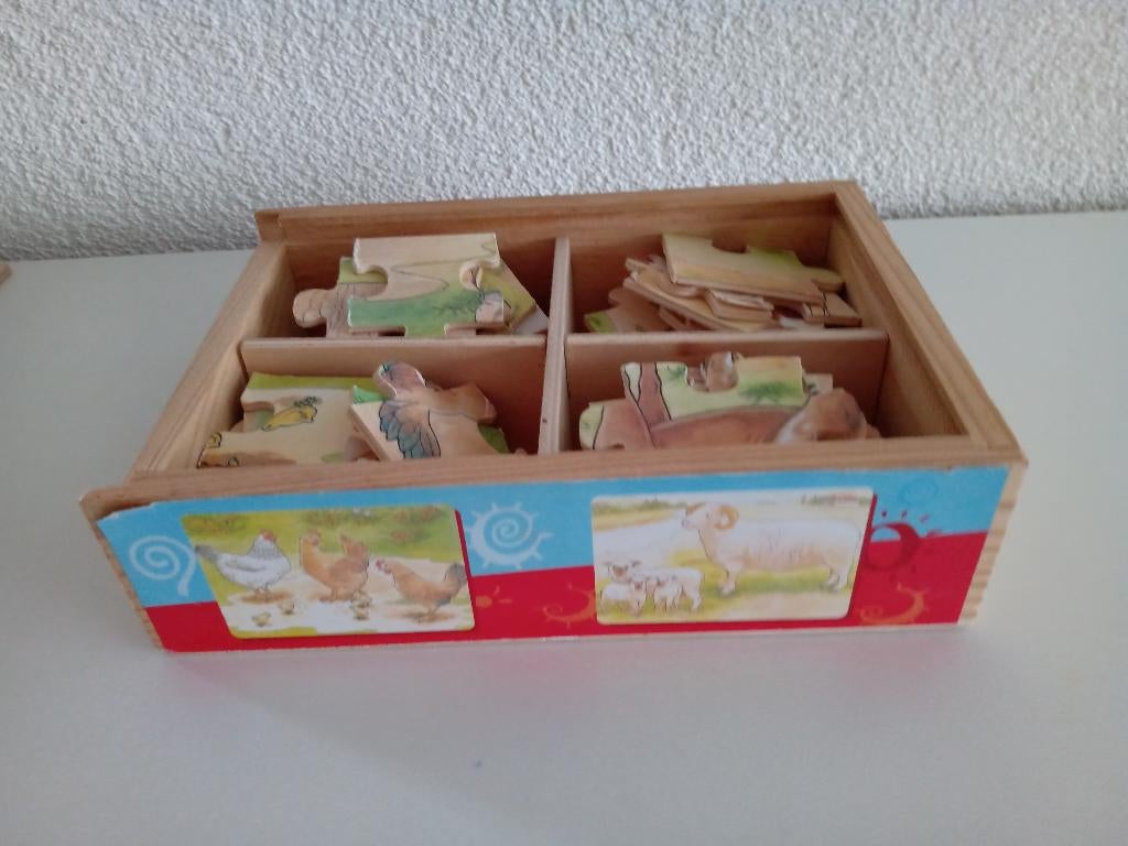 4 Houten Boerderijdieren Puzzels van elk 12 Stukjes, Kinderen en Baby's, Speelgoed | Houten speelgoed, Ophalen of Verzenden, Gebruikt