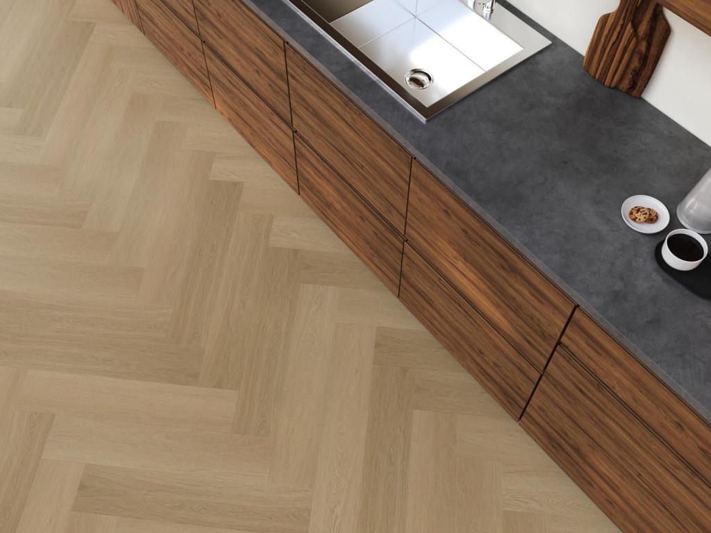 Visgraat XL Plak Pvc Bruin Oak 2,5mm Toplaag 0,55 €24,95m2, 75 m² of meer, Nieuw, Ophalen of Verzenden, Beige