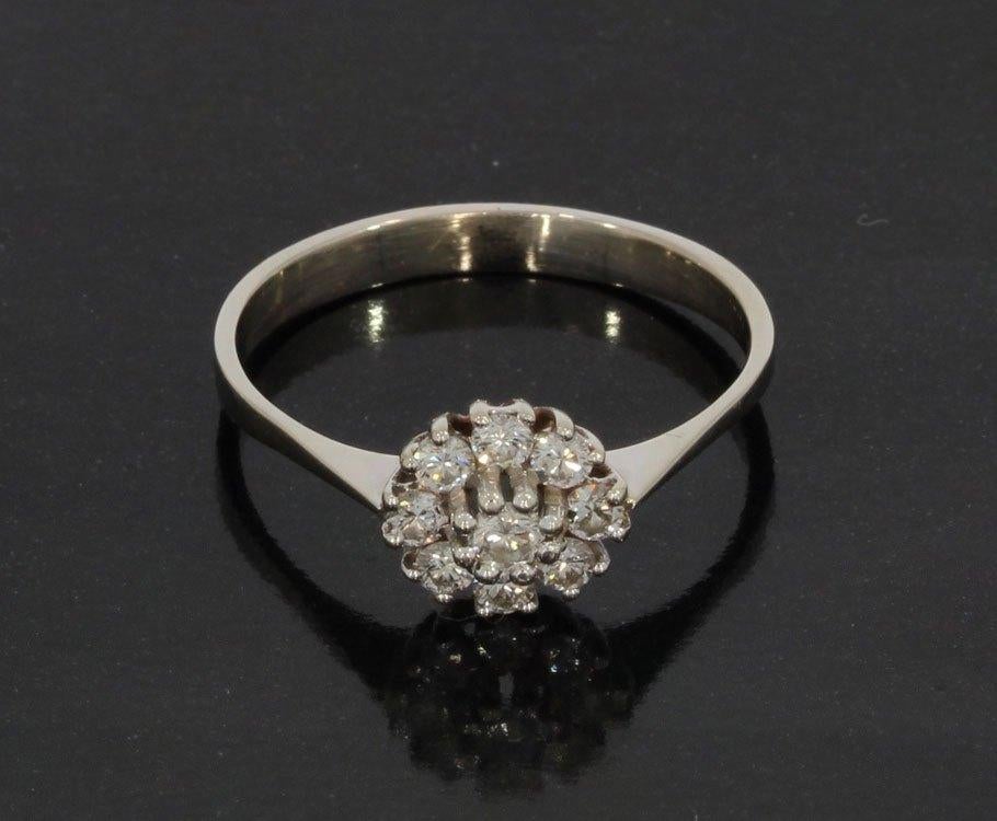 9 diamanten fraaie 14k gouden rozet dames ring vintage retro, 18 tot 19, Voordeelsieraden, Verzenden, Zo goed als nieuw