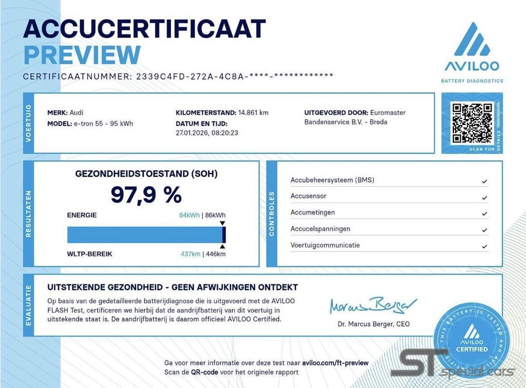 Audi e-tron Sportback 55 quattro S edition 95 kWh, Automaat, 95 pk, Met garantie (alle), Wit