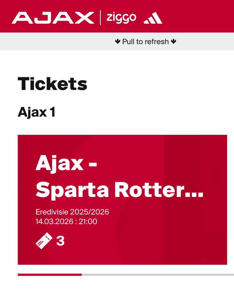 Ajax - Sparta Rotterdam 3 tickets beschikbaar, Tickets en Kaartjes, Sport | Voetbal, Drie personen of meer, Maart