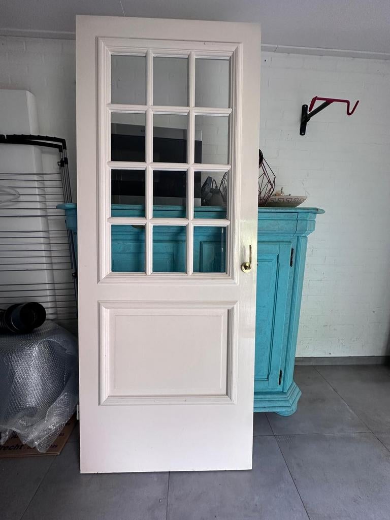 Crème witte paneel deur met glas, 84x211cm, Ophalen