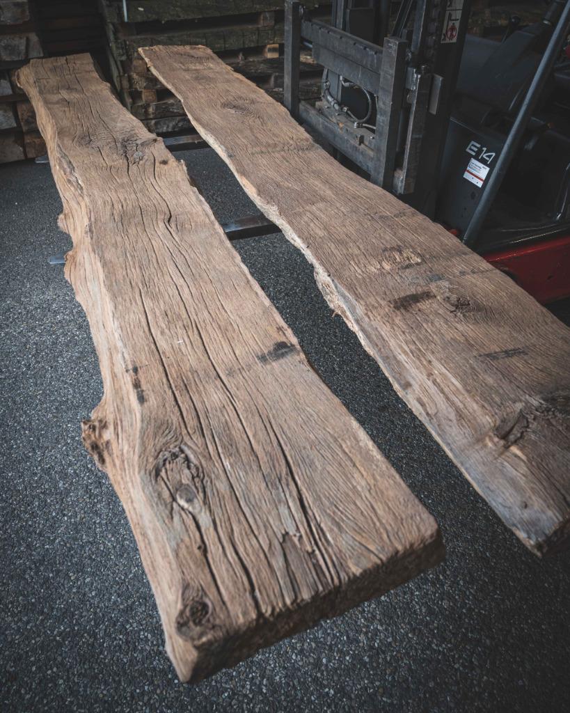 AANBIEDING - Oud eiken boomstamplanken, Ophalen, Gebruikt, 25 tot 50 mm, Eiken