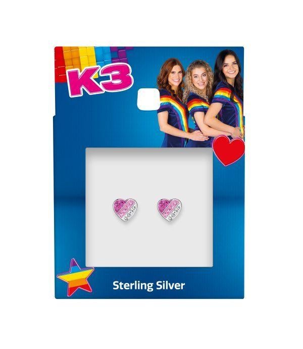 K3: Zilveren oorstekers K3 collectie, hart met kristallen, Met kristal, Nieuw, Ophalen of Verzenden, Roze