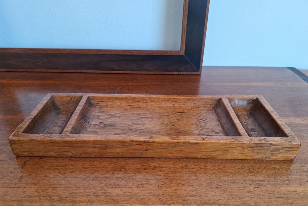 Eikenhouten vintage pennenbak voor bureau, sleutelbak, Ophalen of Verzenden, Zo goed als nieuw