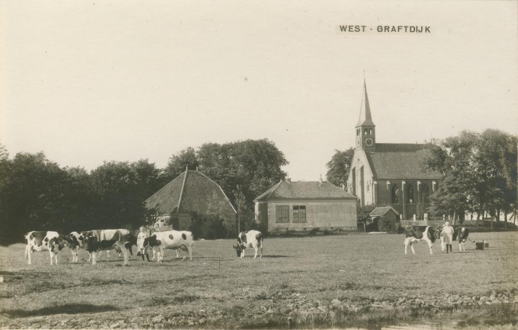 Fotokaart West Graftdijk, Hervormde Kerk., Ophalen of Verzenden, 1920 tot 1940, Ongelopen, Noord-Holland