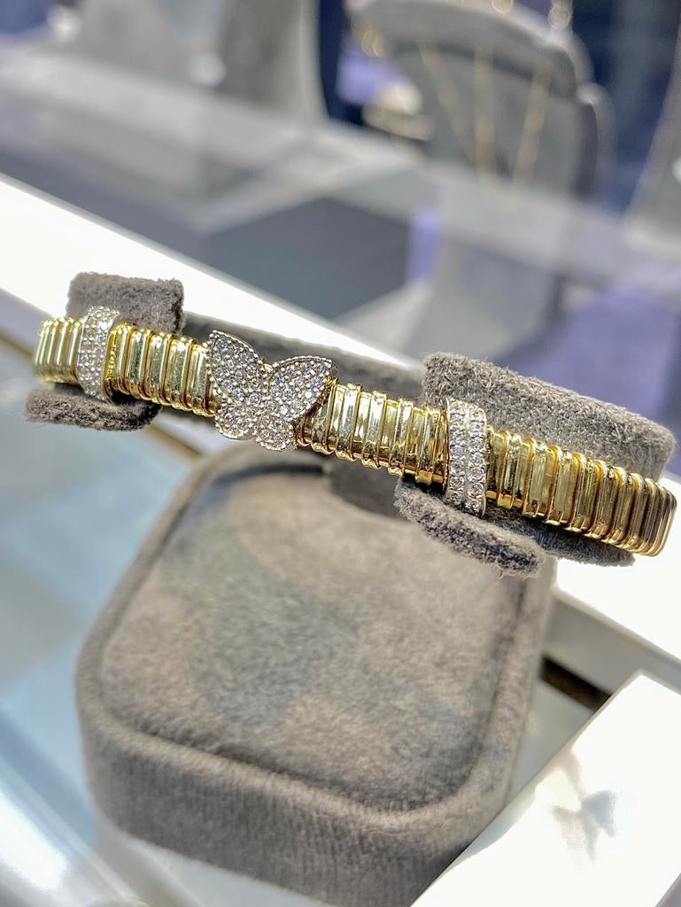 Flexibele 14k Gouden Armband, Nieuw, Ophalen of Verzenden, Met edelsteen, Goud