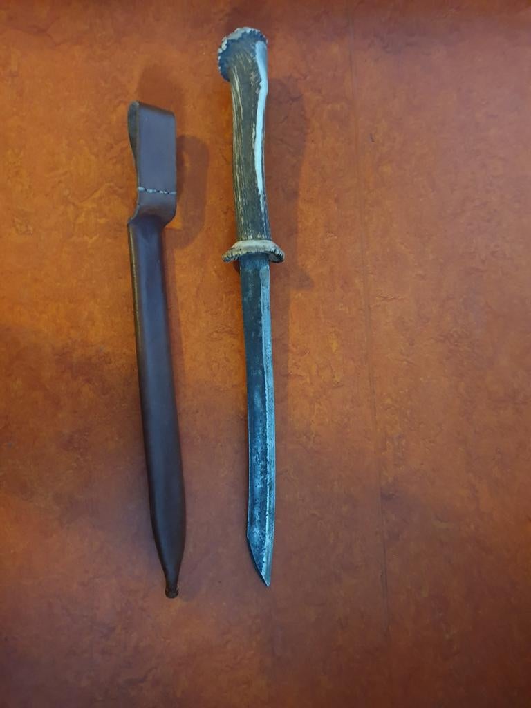 Machete / mes met gewei handvat, Antiek en Kunst, Ophalen of Verzenden