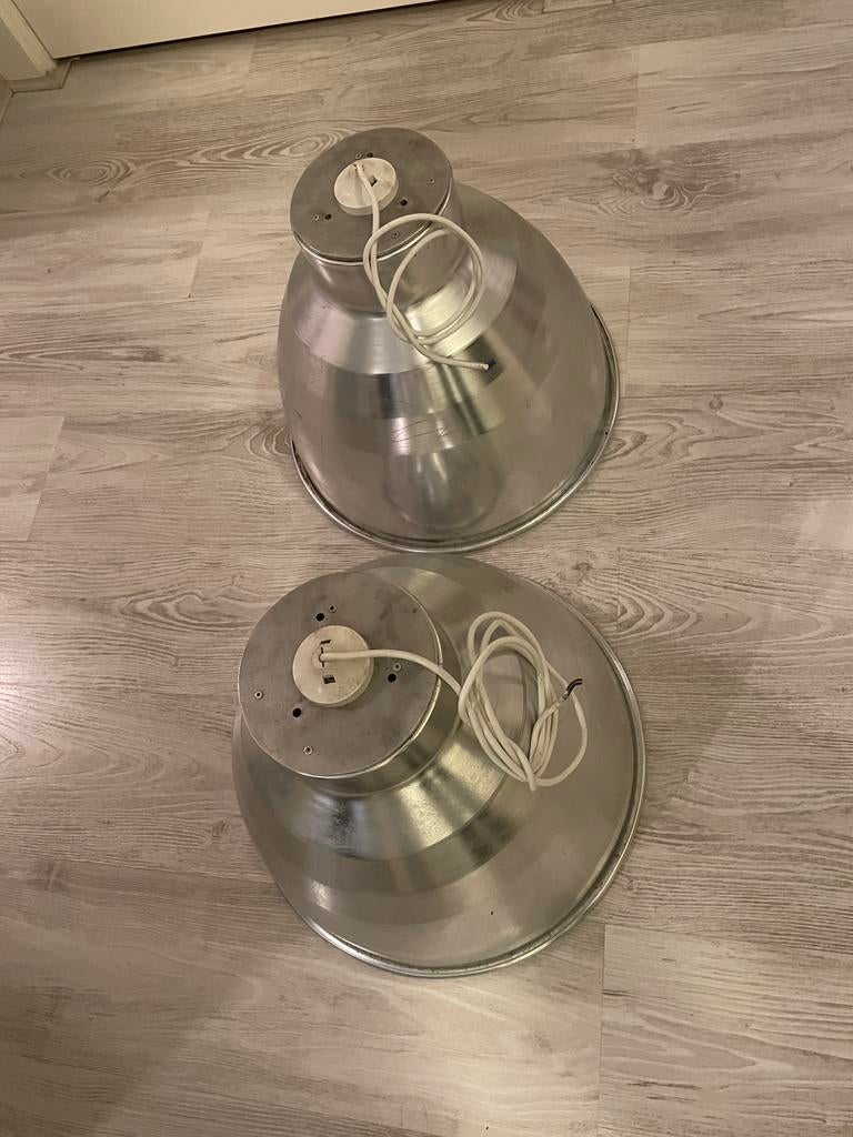 2x Industriële lampen aluminium uit melkfabriek, Ophalen of Verzenden, Zo goed als nieuw, Metaal, Minder dan 50 cm