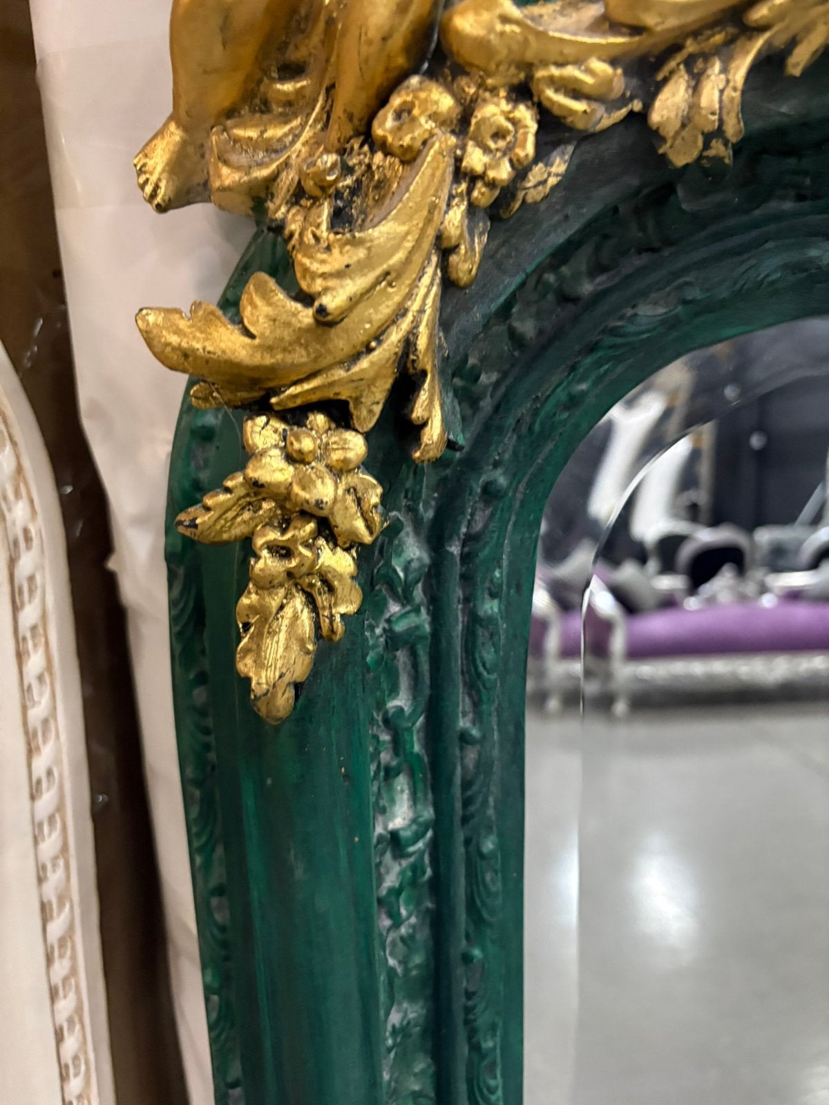 Vintage green gold mirror, Antiek en Kunst, Ophalen of Verzenden, Rechthoekig