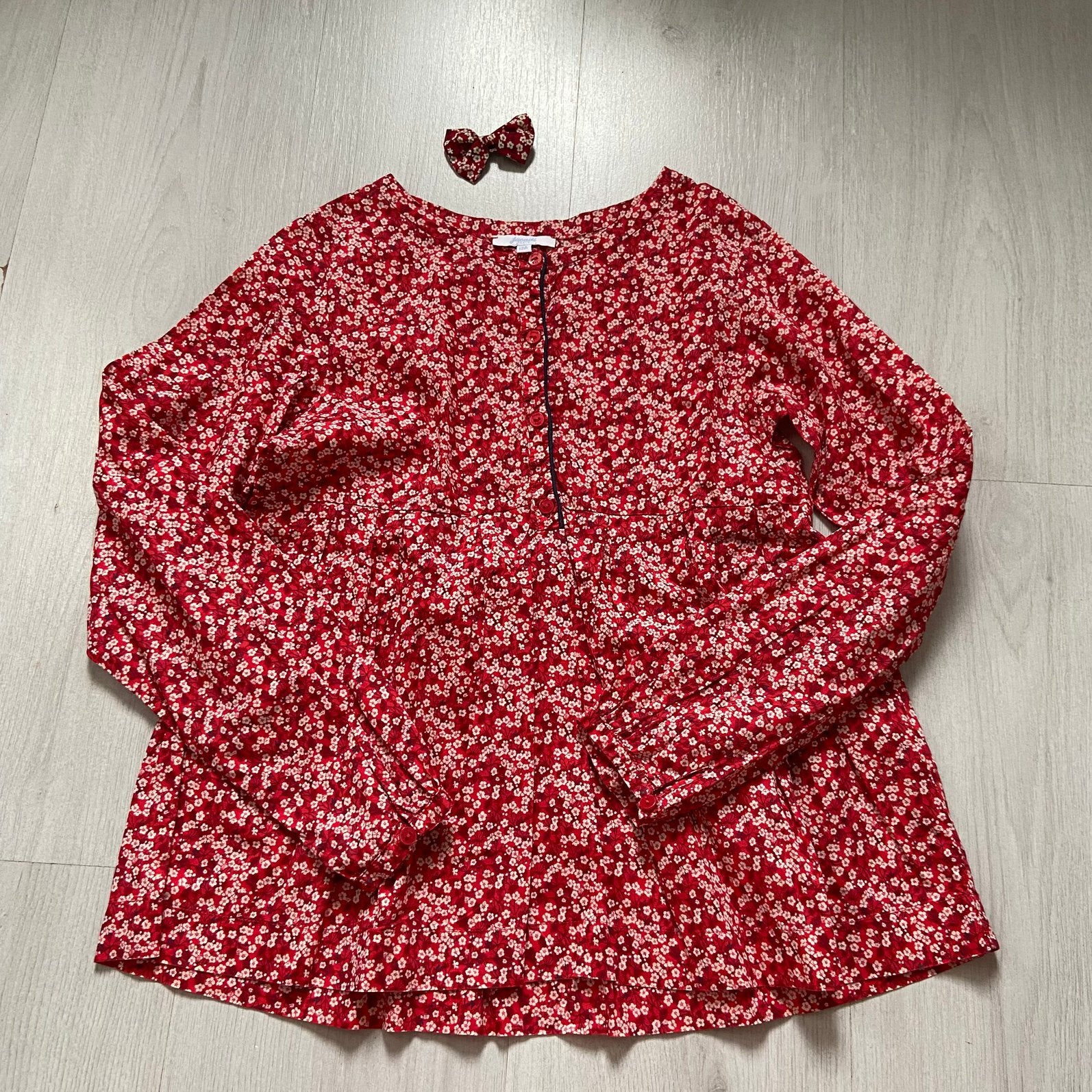 rood gebloemde JACADI blouse mt 12 Liberty of London stof, Verzenden, Zo goed als nieuw, Meisje, Overhemd of Blouse