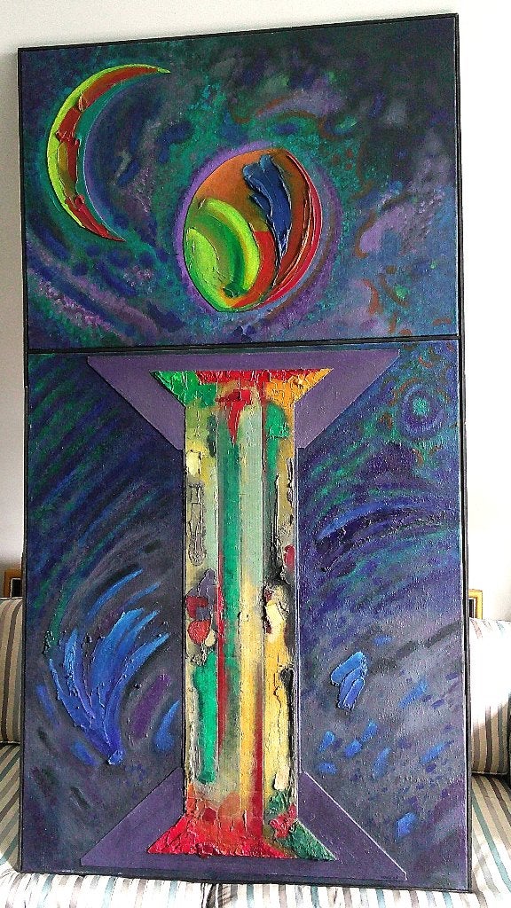 Groot - symboliek - 2 doeken - gesigneerd en 1998, Ophalen, Doek, Expressionistisch, Gesigneerd