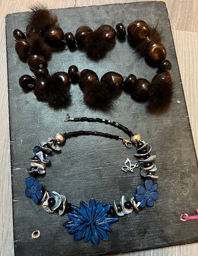 Vintage costume jewelry kettingen boho keramiek bedelketting, Ophalen of Verzenden, Zo goed als nieuw, Overige materialen, Met hanger
