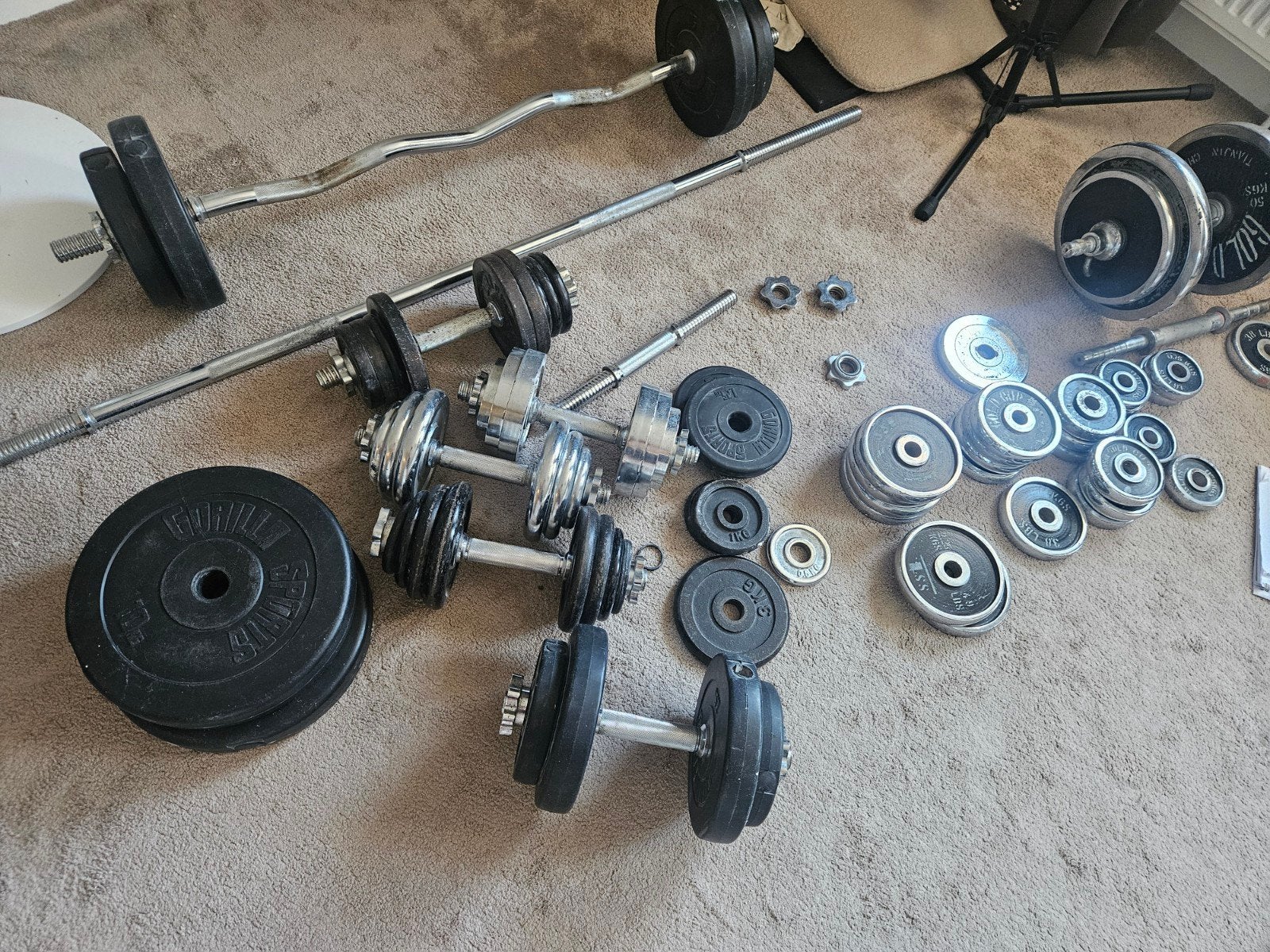 Complete halterset / fitness set – 175,5 kg gewichten, Sport en Fitness, Ophalen, Gebruikt, Rug, Dumbbell