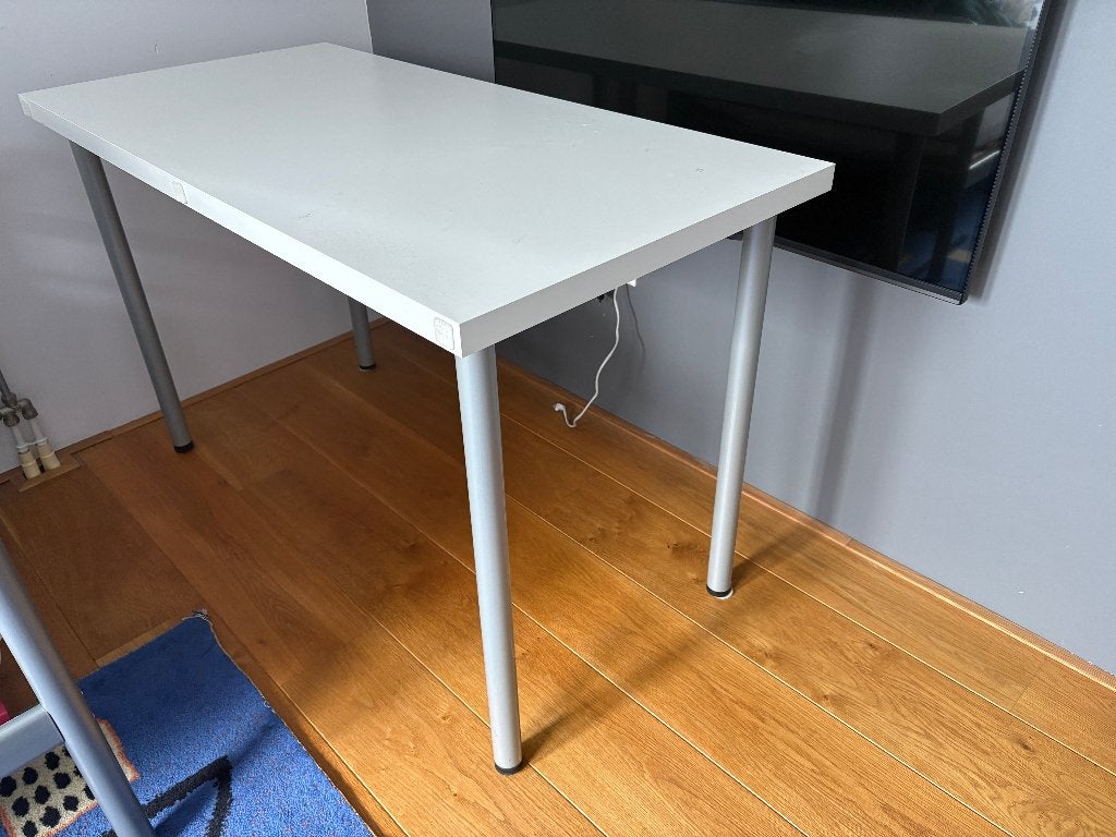 IKEA LINNMON Bureau - Wit met zilveren poten, Ophalen, Demontabel, Gebruikt, 120 cm