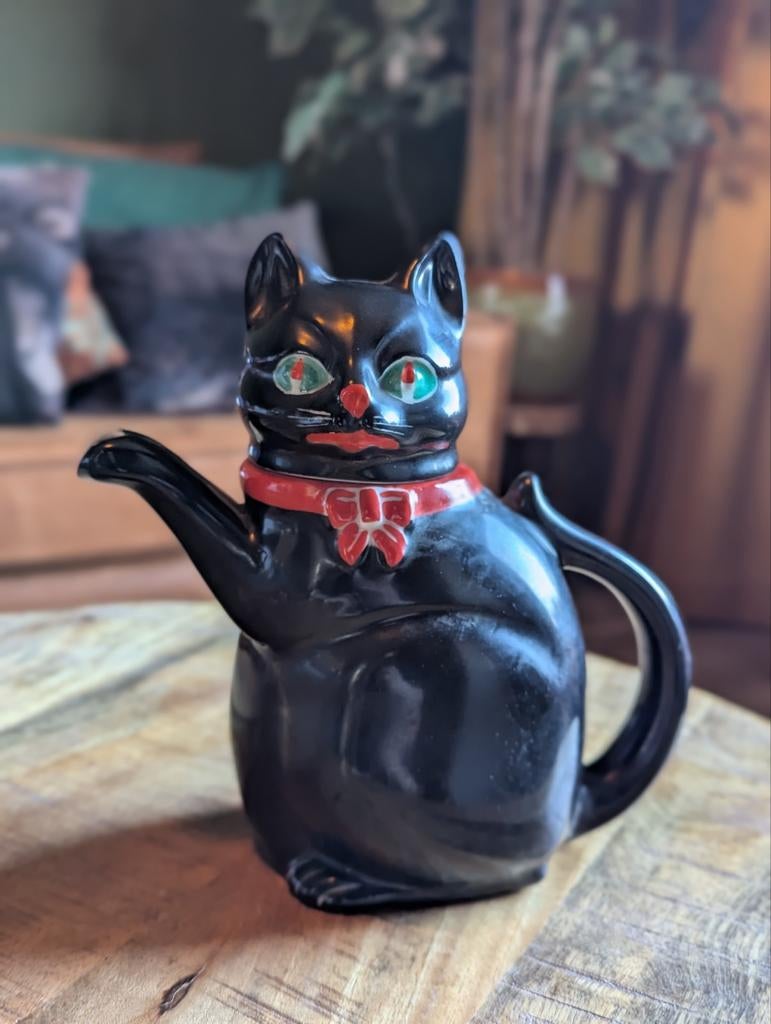 Antieke theepot zwarte kat, Antiek en Kunst, Ophalen