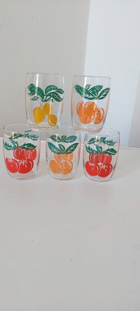 5 Vintage VMC Reims fruitglaasjes jaren 70 sap glazen retro, Eu, Eu, Overige typen, Ophalen of Verzenden