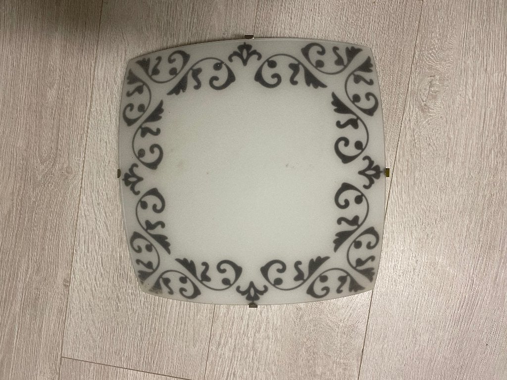 Vierkante plafondlamp, Ophalen of Verzenden, Gebruikt, Glas, Plafondlamp