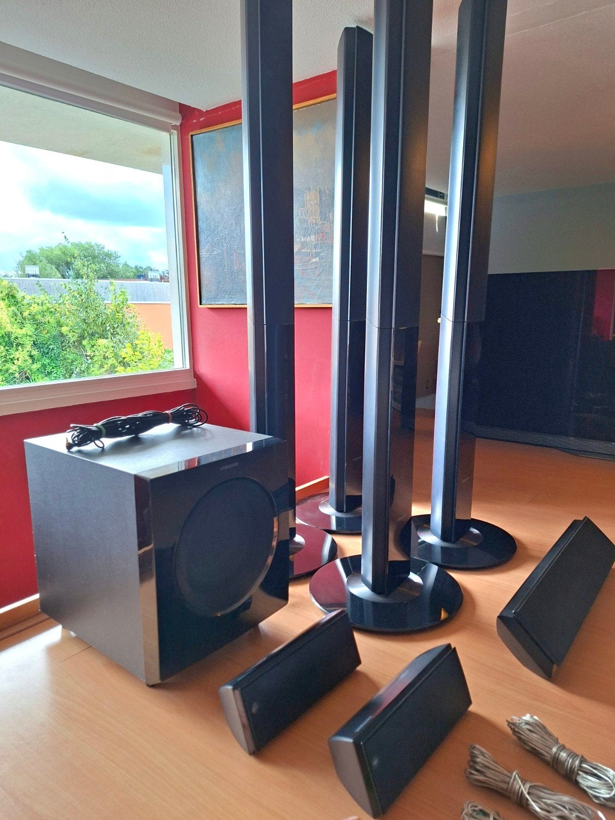 Wat een geluid ,7 weg systeem, Samsung met bedraading., Soundbar, 70 watt of meer, Zo goed als nieuw, Overige spelers