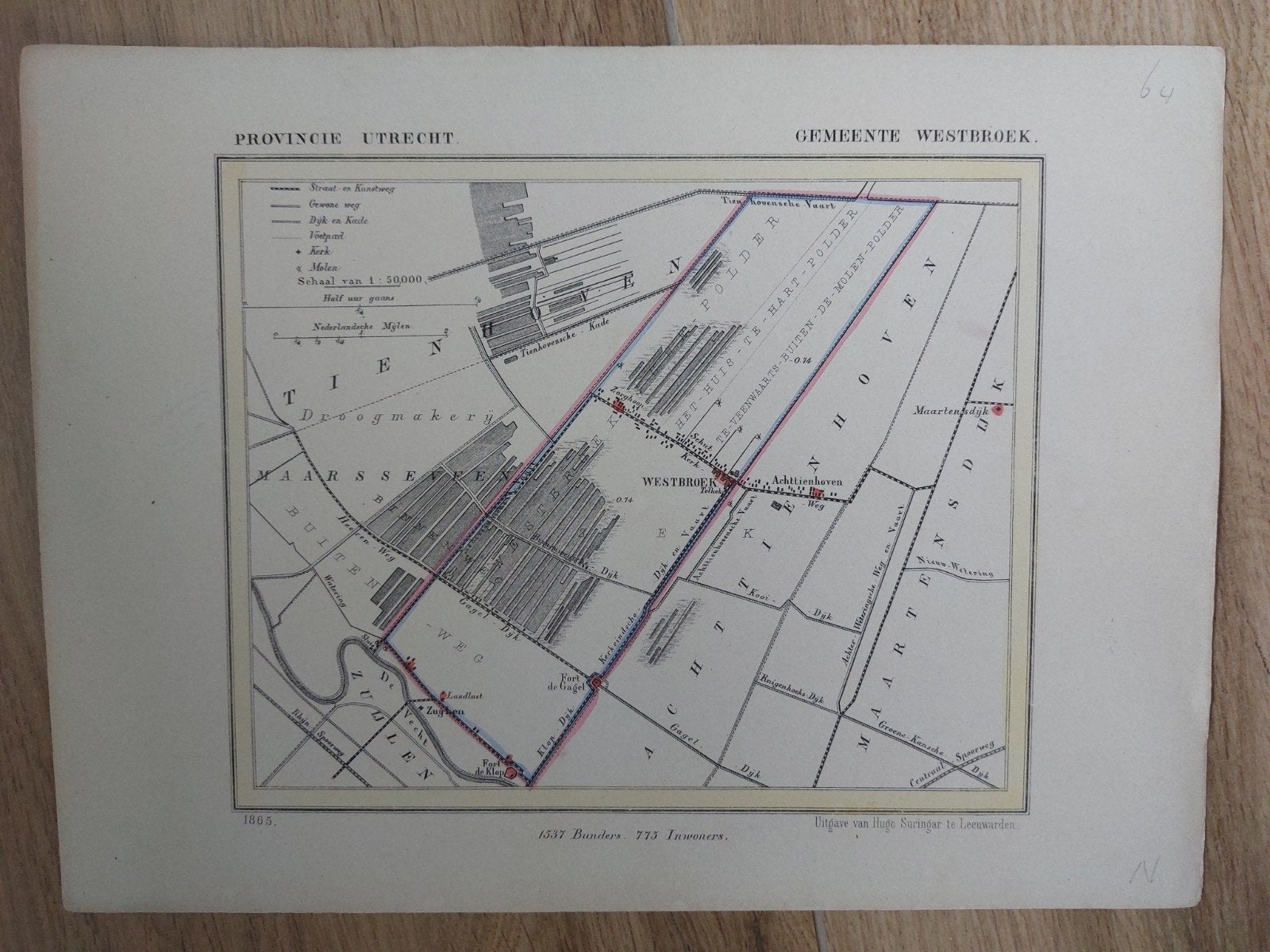 33 / Westbroek Kuyper Utrecht Litho uit 1865, Origineel, Ophalen of Verzenden, Kaarten en plattegronden, Lithografie