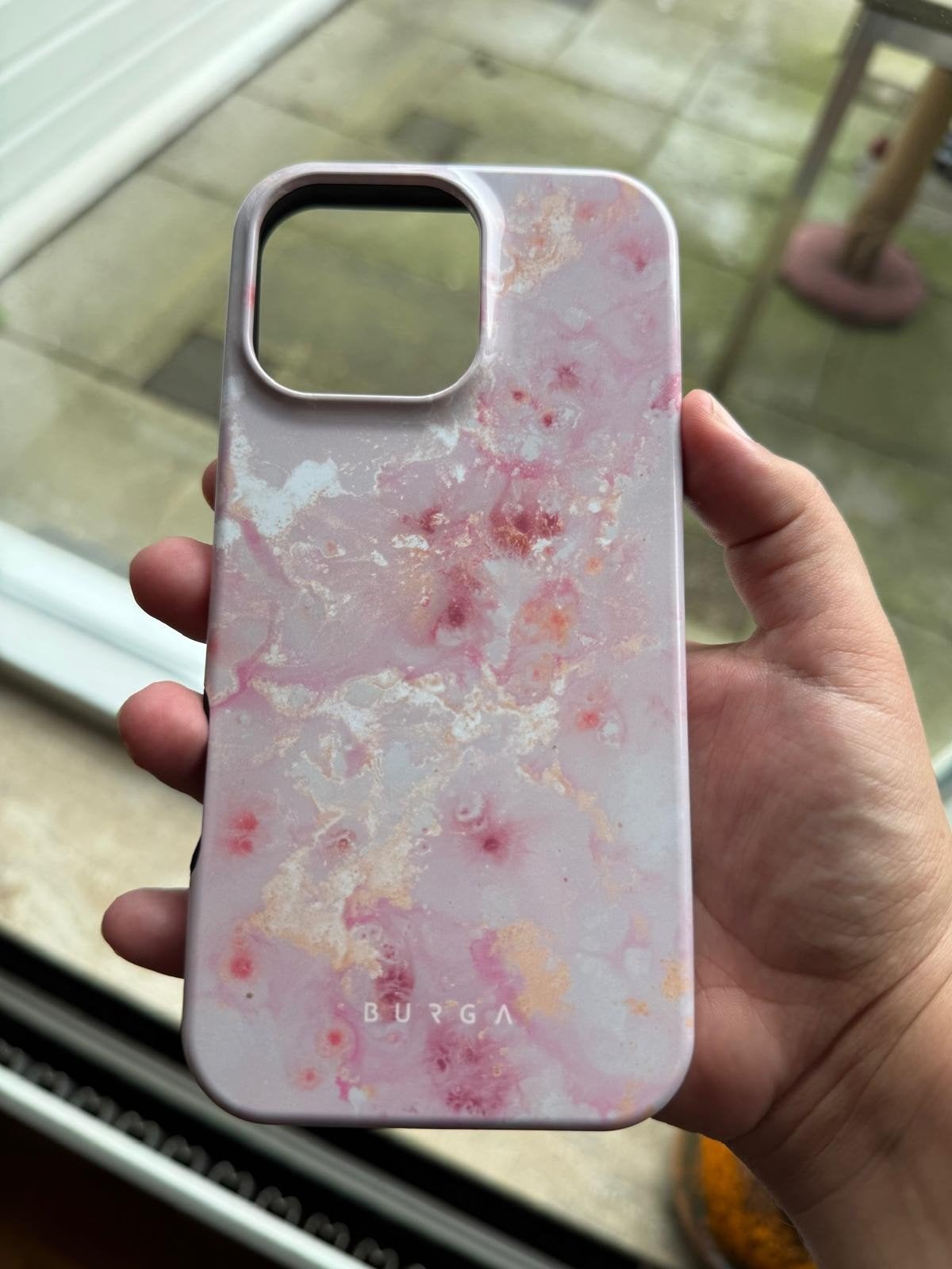 Burga telefoonhoesje voor iPhone 16 Pro Max - Roze marmer, IPhone 16 Pro Max, Hoesje of Tasje, Ophalen of Verzenden, Zo goed als nieuw