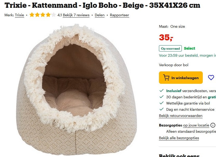 kattenmand Trixie mand Iglo Boho Beige, Dieren en Toebehoren, Ophalen, Zo goed als nieuw