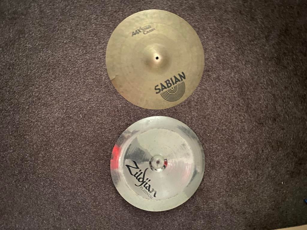 Sabian en Zildjian Crash en China met scheur, Ophalen of Verzenden, Gebruikt