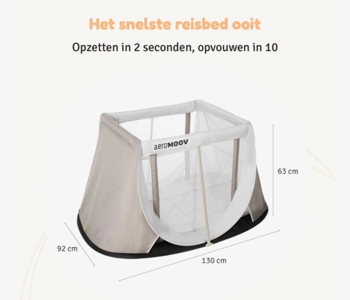 AeroMoov Reis 3-delig: (logeer)bedje, zonnescherm, muggennet, Ophalen, Zo goed als nieuw, Reisbedje