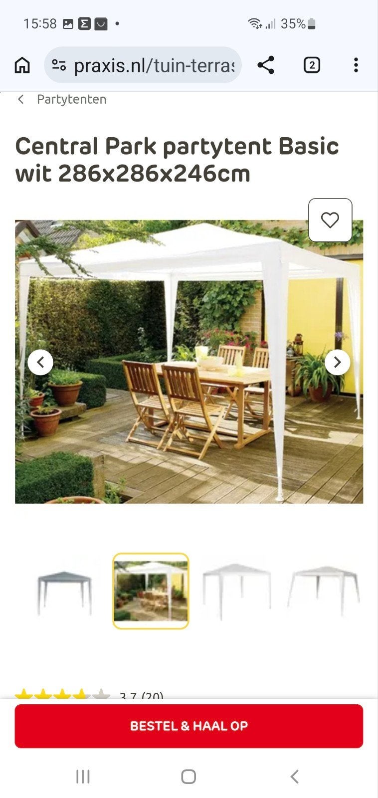 Partytent 3x3 wit Praxis  1 keer gebruikt., Ophalen, Zo goed als nieuw, Minder dan 5 meter