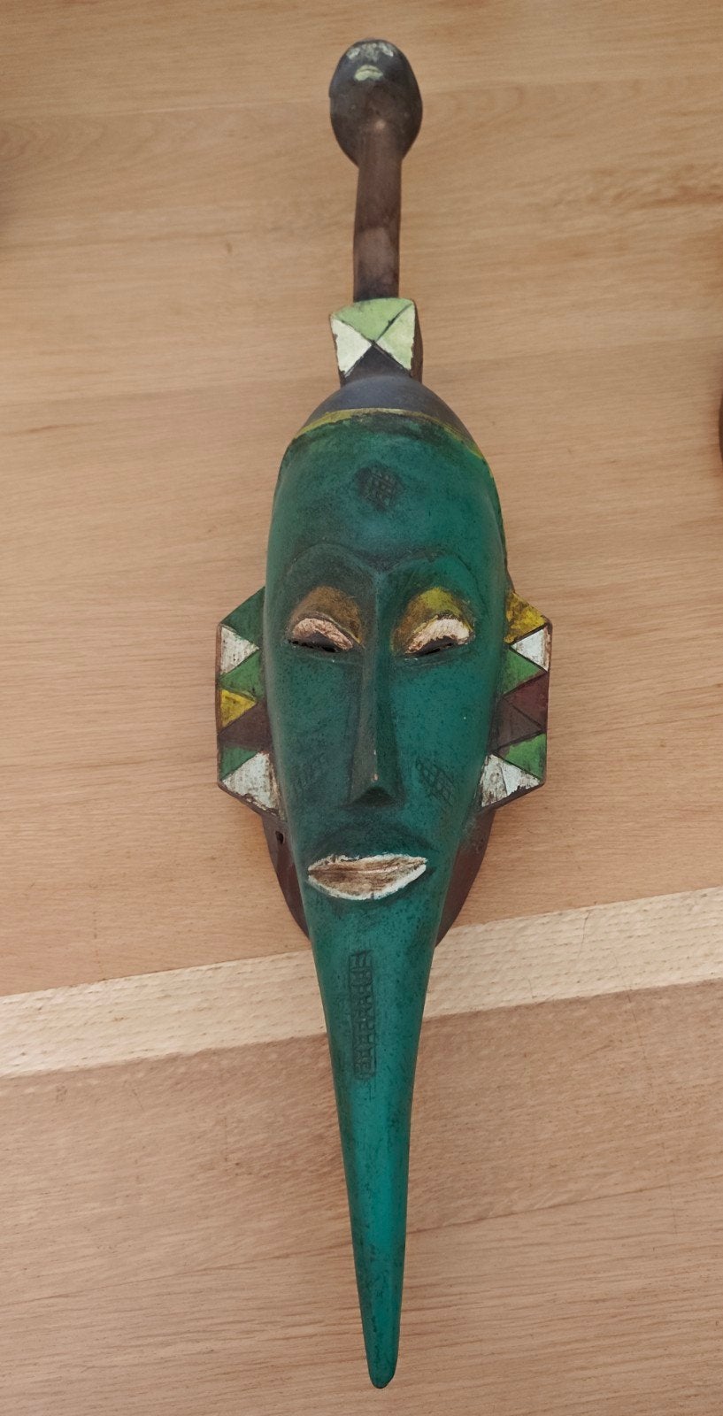 Afrikaans masker, hout, groen, handgemaakt, Antiek en Kunst, Hout, Afrika, Masker, Ophalen of Verzenden