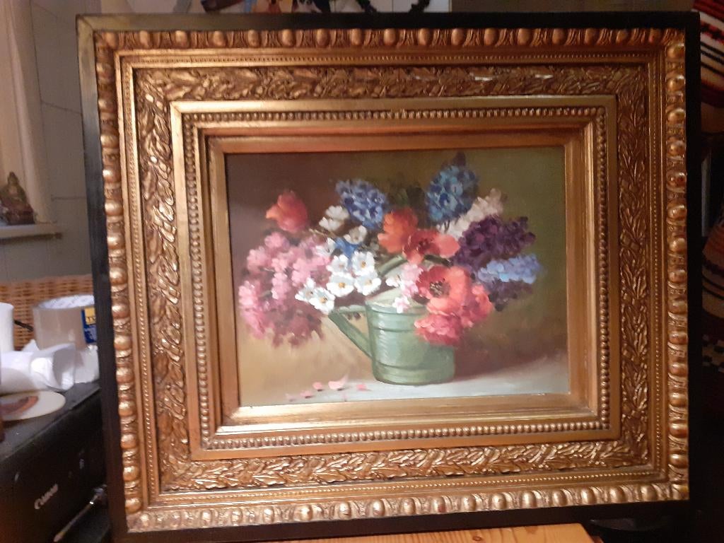Groot Olieverf op Doek Schilderij/Sierlijst 'Bloemstilleven", Antiek en Kunst, Kunst | Schilderijen | Klassiek, Ophalen of Verzenden