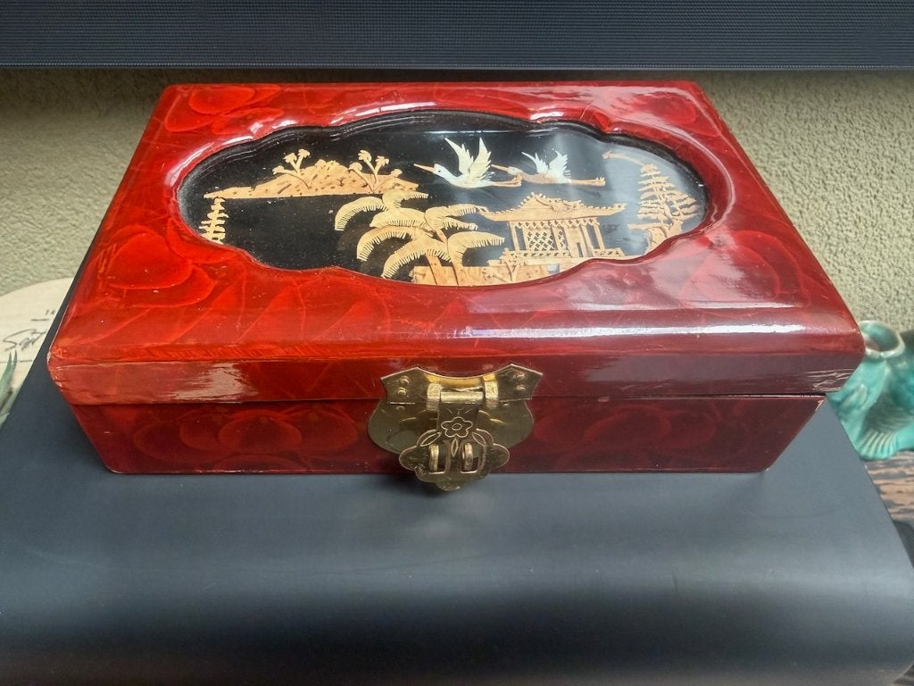 Chinees diorama kistje sieradenkist chinese met slot, Hout, 6 cm, Handgemaakt, Doos