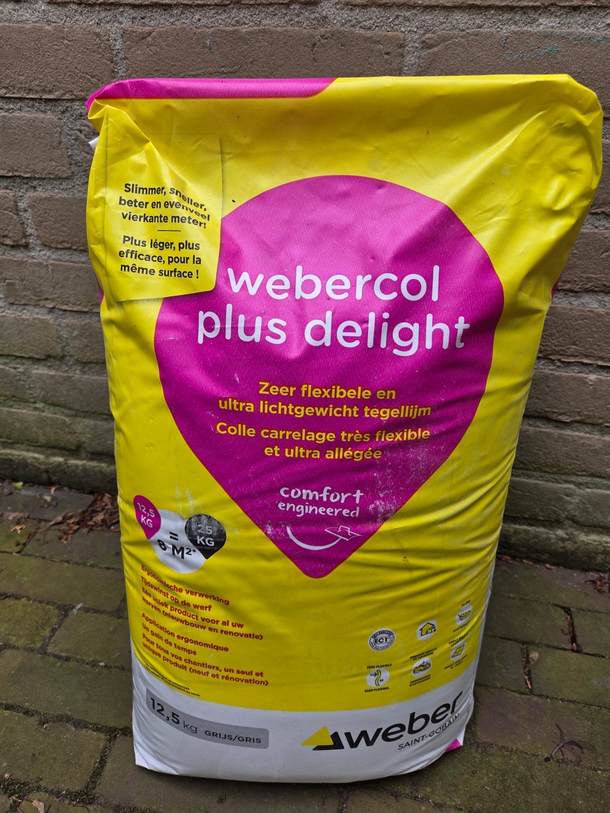 Webercol Plus Delight Tegellijm - 12,5 kg Grijs, Doe-het-zelf en Verbouw, Tegels, Overige materialen, Overige typen, Nieuw, Minder dan 20 cm