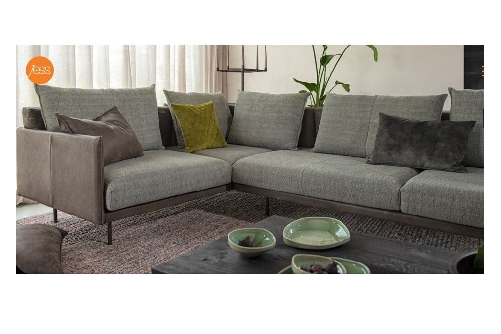 Luxe bank hoekbank JAZZ Jess Design leer & stof bruin grijs