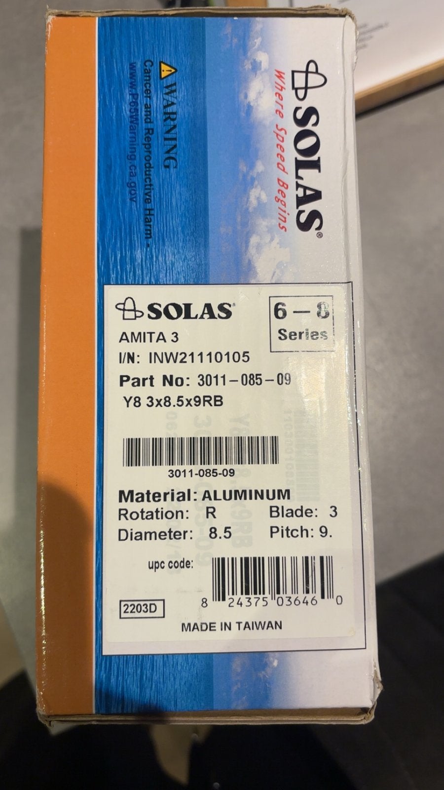 Solas Amita 3 Aluminium Schroef 8.5x9RB, Watersport en Boten, Ophalen of Verzenden, Zo goed als nieuw, Motor en Techniek, Motorboot