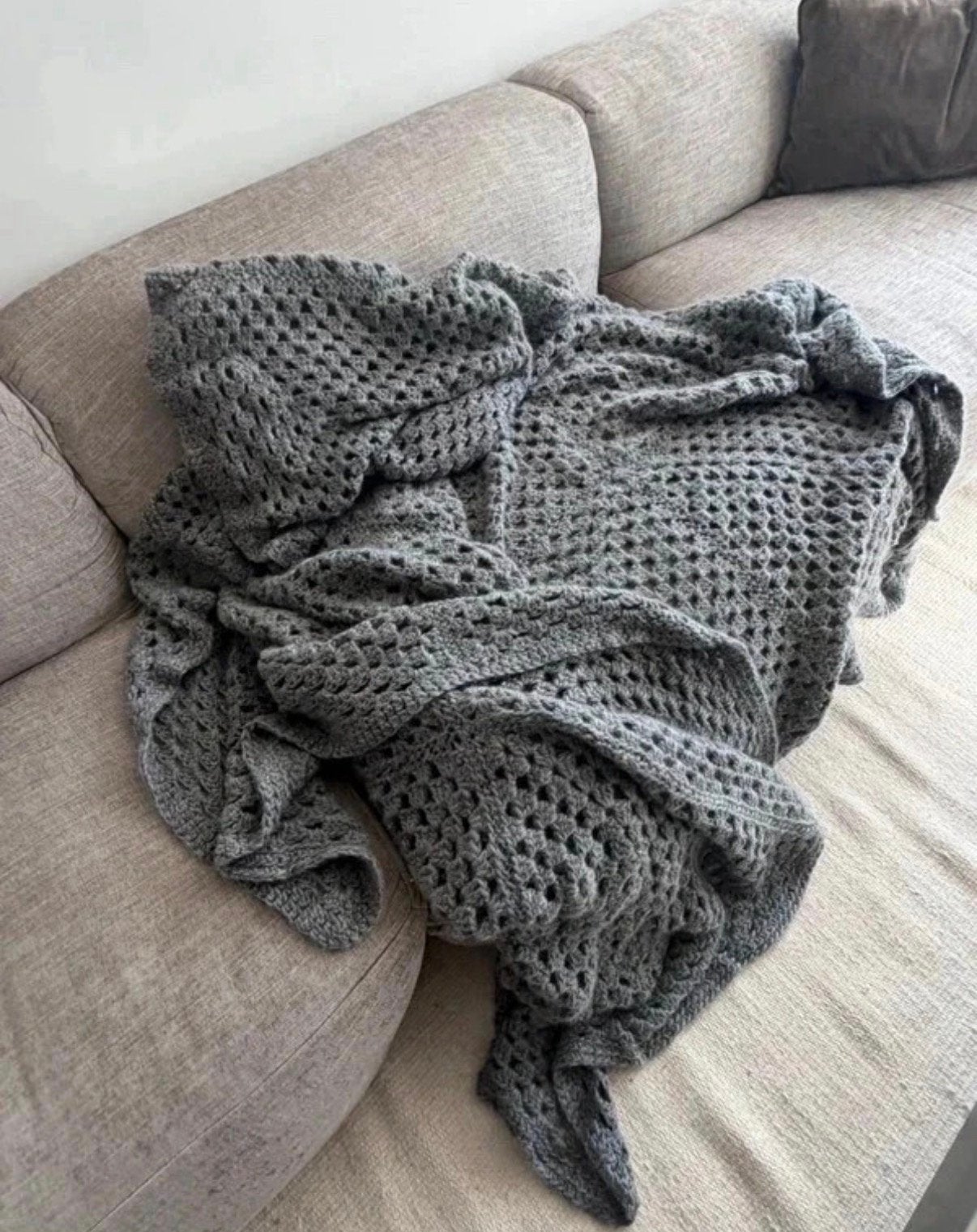 XXL groot gehaakt wollen plaid / deken grijs 260x240, Ophalen of Verzenden