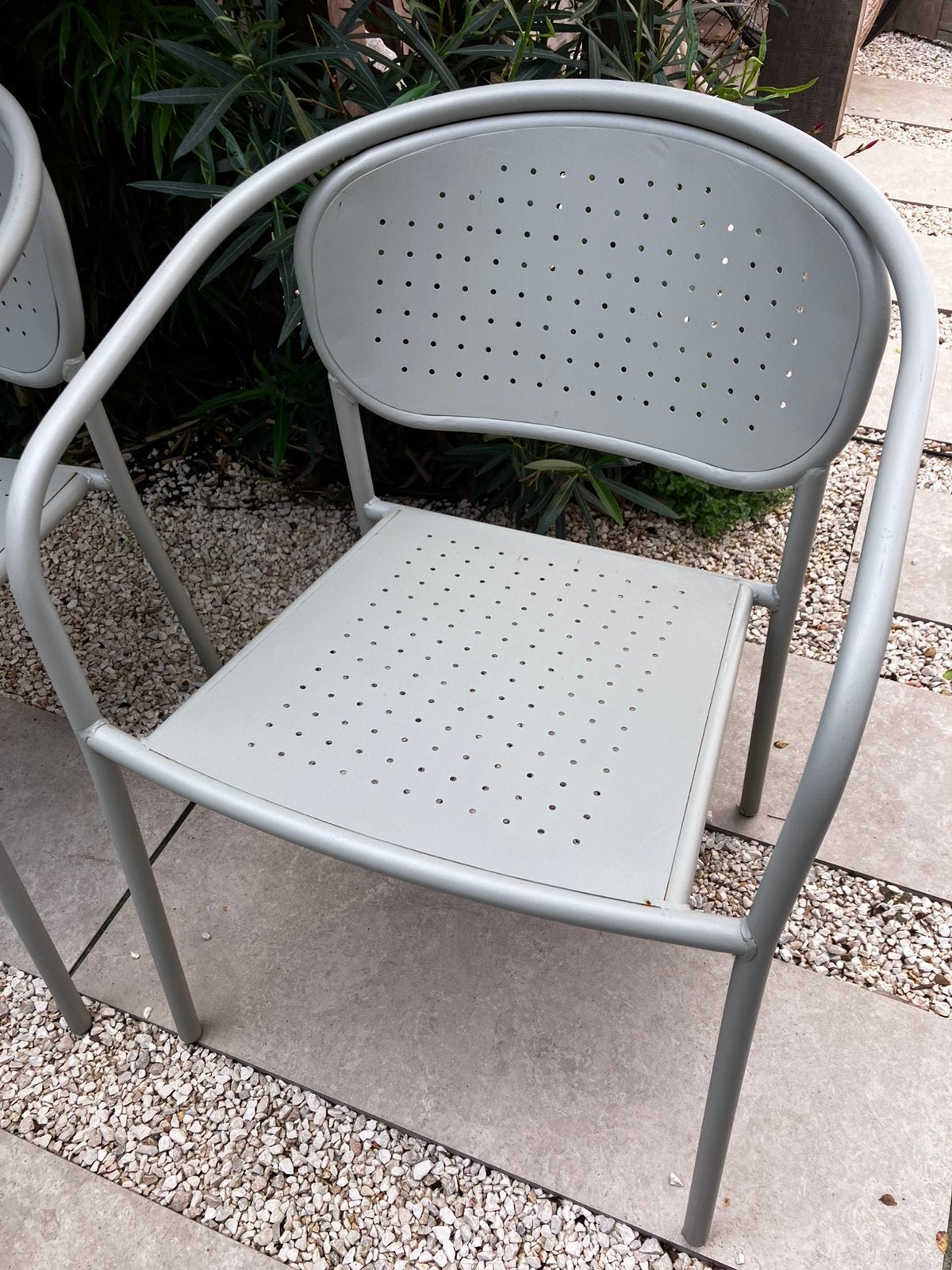 Vier leuke tuin eettafelstoelen, metaal, mintgroen, Tuin en Terras, Ophalen, Zo goed als nieuw, Metaal