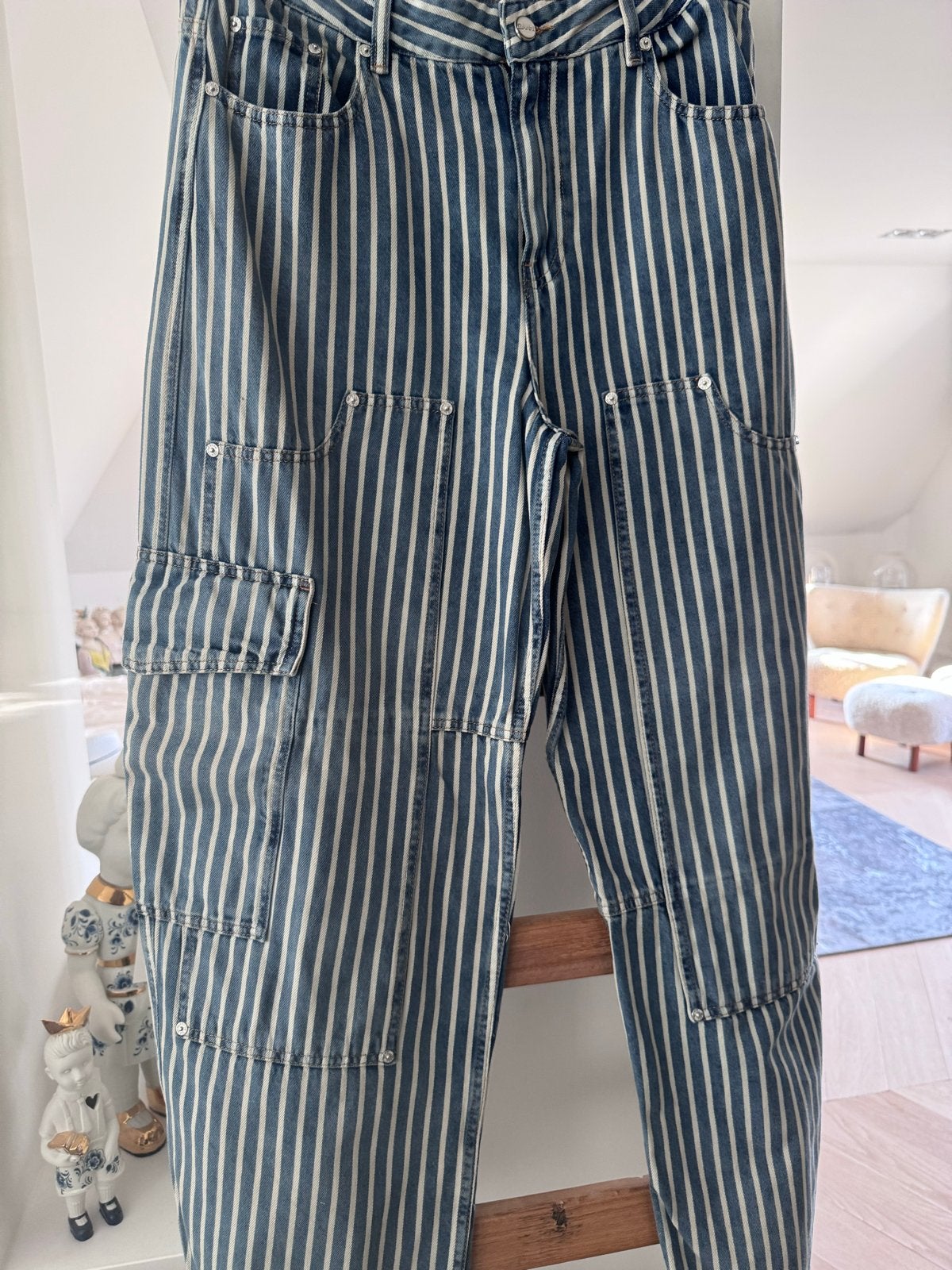 Ganni gestreepte cargo jeans size 29, Maat 38/40 (M), Nieuw, Lang, Verzenden